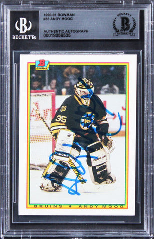 Bruins Andy Moog Authentic Signed 1990 Bowman #35 Card BAS Slabbed 2