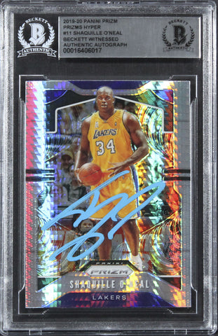 Lakers Shaquille O'Neal Signed 2019 Panini Prizm Hyper #11 Card BAS Slabbed