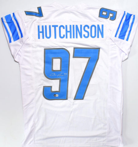 Aidan Hutchinson Autographed White Pro Style Jersey- Beckett W Hologram *Silver
