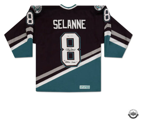 Teemu Selanne Autographed/Inscr Vintage Throwback Ducks 1997 Jersey UDA LE 25