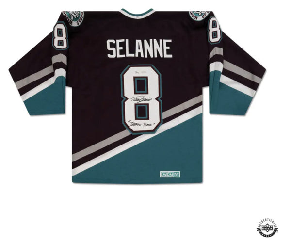 Teemu Selanne Autographed/Inscr Vintage Throwback Ducks 1997 Jersey UDA LE 25