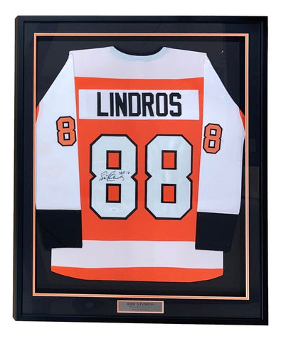Eric Lindros Philadelphia Signed Framed Orange Hockey Jersey HOF 16 JSA ITP
