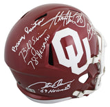 OU Legends (5) Peterson, Stoops, Switzer +2 Signed F/S Speed Rep Helmet BAS Wit