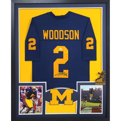 Charles Woodson Autographed Signed Framed Heisman Michigan 2P Jersey JSA