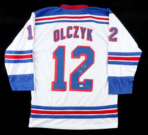 Eddie Olczyk Signed New York Rangers Jersey (JSA) 1994 Stanley Cup Champ/ Center
