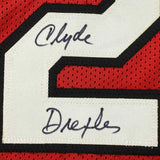 Framed Autographed/Signed Clyde Drexler 33x42 Portland Red Jersey JSA COA