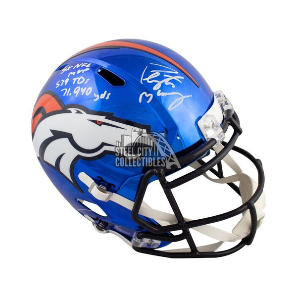 Peyton Manning Autographed Broncos Chrome Full-Size Helmet - Fanatics 3 Inscrip