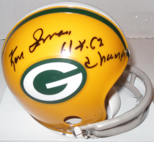 Packers KEN IMAN Signed Riddell 2-Bar Throwback Mini Helmet Auto w/ 61 62 CHAMP