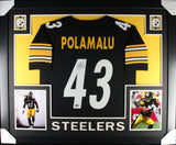 Troy Polamalu Autographed Pro Style Black XL Framed Jersey 35x43 Beckett 51233