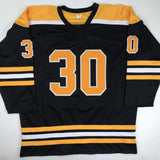 Autographed/Signed GERRY CHEEVERS HOF 85 Boston Black Jersey JSA COA Auto