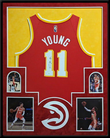 FRAMED IN SUEDE ATLANTA HAWKS TRAE YOUNG SIGNED AUTOGRAPHED JERSEY JSA COA