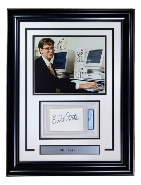 Bill Gates Microsoft Signed Framed Cut Signature w/ 8x10 Photo PSA