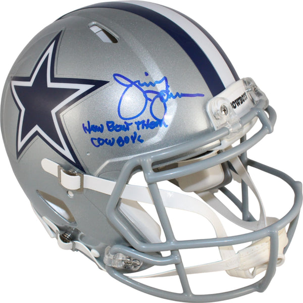Jimmy Johnson Signed Dallas Cowboys Pro Helmet How Bout Them Cowboys BAS 50128