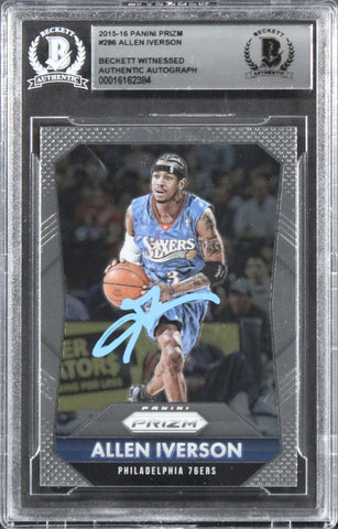 76ers Allen Iverson Authentic Signed 2015 Panini Prizm #286 Card BAS Slabbed