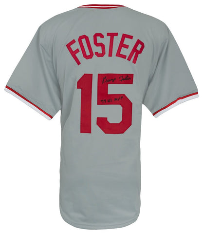 George Foster Signed Grey Custom Baseball Jersey w/77 NL MVP - (SCHWARTZ COA)