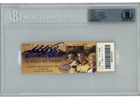 Adrian Peterson Autographed Minnesota Vikings 07ROY Slabbed Ticket Beckett 36362