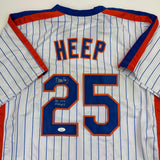 Autographed/Signed Danny Heep 86 WS Champs New York Pinstripe Jersey JSA COA