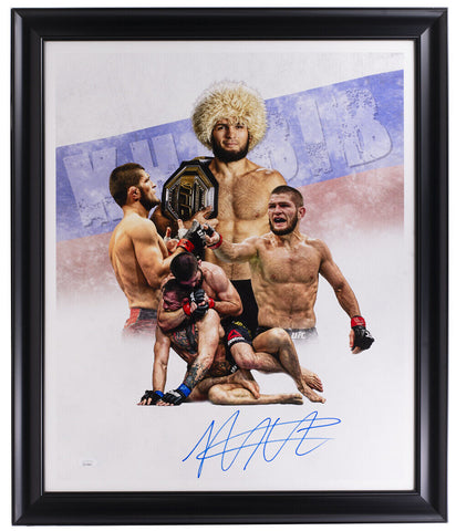 Khabib Nurmagomedov Signed Framed 16x20 UFC Collage Canvas JSA ITP