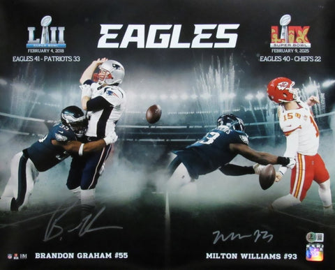 Brandon Graham/Milton Williams Eagles Signed 16x20 Photo SB LIX Beckett 194718