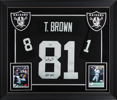Raiders Tim Brown "HOF 2015" Signed Black M&N TB Framed Jersey Fanatics
