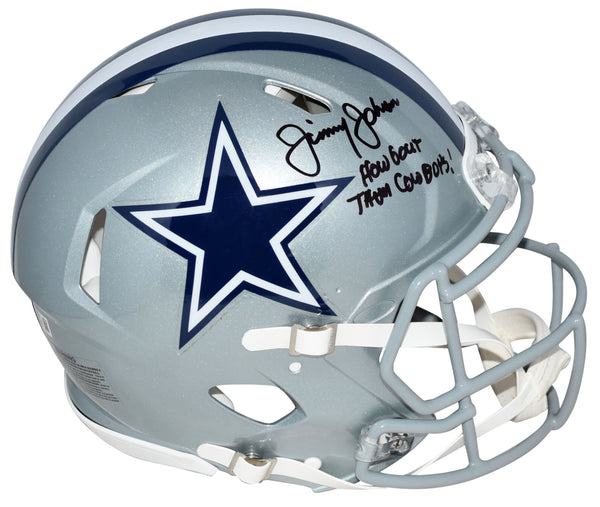 JIMMY JOHNSON SIGNED DALLAS COWBOYS AUTHENTIC SPEED HELMET W/ HOW BOUT THEM