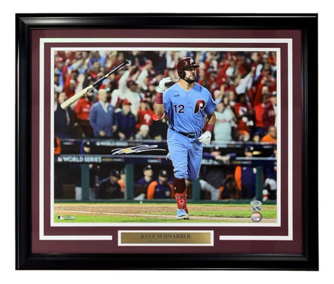 Kyle Schwarber Signed Framed 16x20 Philles Blue Jersey Photo PSA/DNA