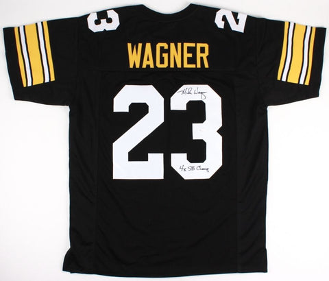 Mike Wagner Signed Steelers Jersey Inscd "4xSB Champ"(JSA COA) 2X Pro Bowl 75/76
