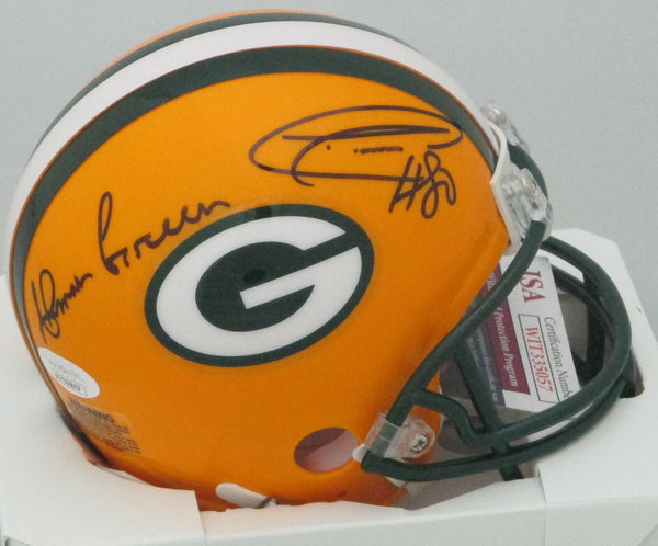 Packers DONALD DRIVER & AHMAN GREEN Dual Signed Riddell Mini Helmet AUTO - JSA