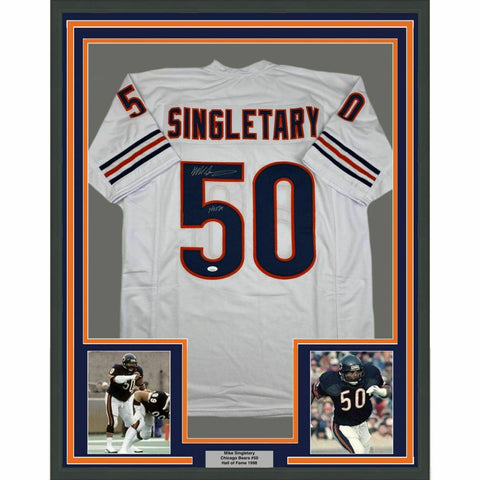 FRAMED Autographed/Signed MIKE SINGLETARY HOF 33x42 Chicago White Jersey JSA COA