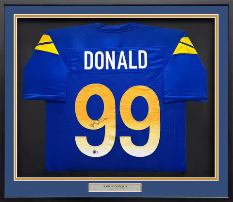 RAMS AARON DONALD AUTOGRAPHED SIGNED FRAMED BLUE JERSEY BECKETT WITNESS 239063