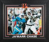 Bengals Ja'Marr Chase Signed 16x20 Framed Horizontal Photo vs. Dolphins BAS Wit