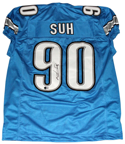 NDAMUKONG SUH SIGNED DETROIT LIONS #90 BLUE GAME CUT JERSEY BECKETT