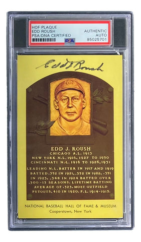 Edd Roush Signed 4x6 Chicago White Sox HOF Plaque Card PSA 85025701