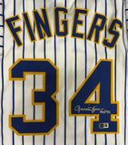 Brewers ROLLIE FINGERS Signed Custom Replica Retro Jersey AUTO w/ HOF '92 - BAS