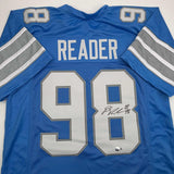 Autographed/Signed D.J. DJ Reader Detroit Blue Football Jersey Beckett BAS COA