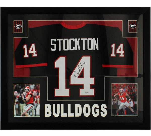 Gunner Stockton Signed Georgia Bulldogs Framed Black Jersey