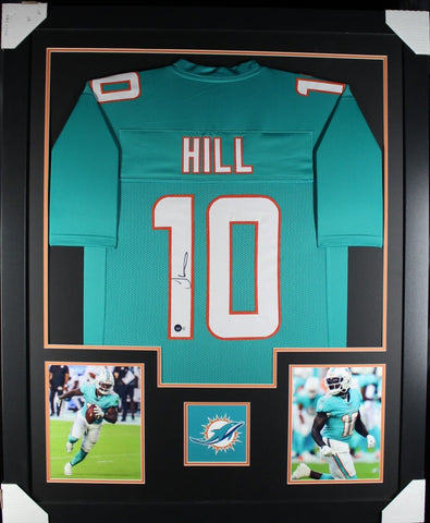 TYREEK HILL (Dolphins teal TOWER) Signed Autographed Framed Jersey Beckett