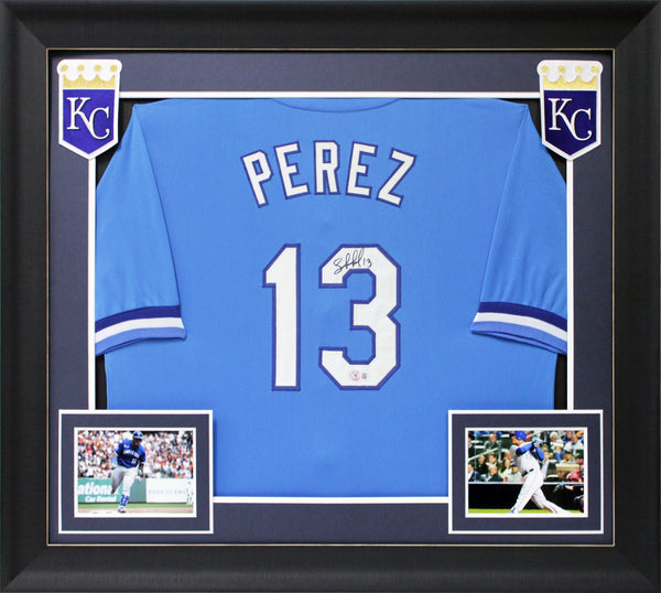 Salvador Perez Authentic Signed Light Blue Pro Style Framed Jersey BAS Witnessed