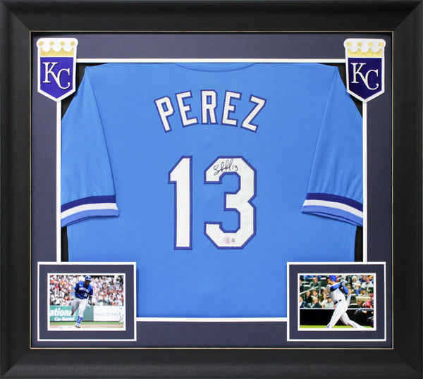 Salvador Perez Authentic Signed Light Blue Pro Style Framed Jersey BAS Witnessed
