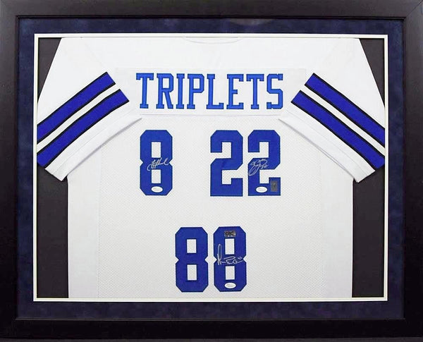 TROY AIKMAN EMMITT SMITH MICHAEL IRVIN SIGNED COWBOYS TRIPLETS FRAMED JERSEY