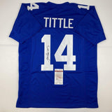 Autographed/Signed YA Y.A. Tittle HOF 71 New York Blue Football Jersey JSA COA