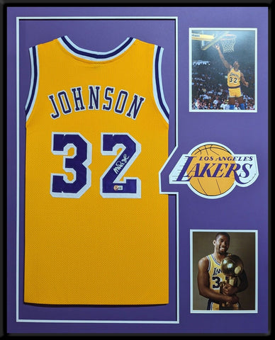 FRAMED L.A. LAKERS MAGIC JOHNSON AUTOGRAPHED SIGNED JERSEY BECKETT HOLO
