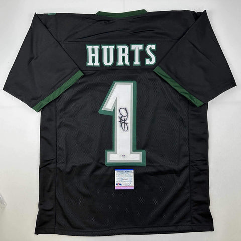 Autographed/Signed Jalen Hurts IMPERFECT #1 Philadelphia Black Jersey PSA COA