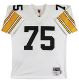 Steelers Joe Greene "Career Stat" Signed White M&N TB Jersey BAS Wit #3W142112