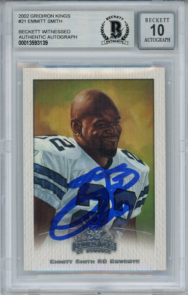 Emmitt Smith Signed 2002 Gridiron Kings #21 Trading Card Beckett 10 Slab 35085