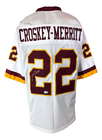 Jacory Croskey-Merritt Washington Signed White Football Jersey BAS