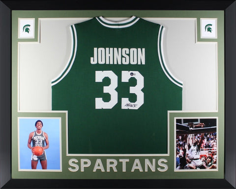Magic Johnson Autographed College Style Green Basketball Framed Jersey Beckett