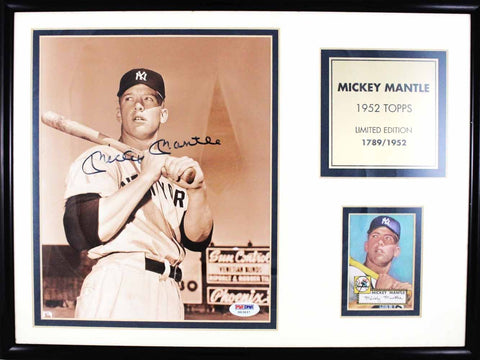 Mickey Mantle Autographed New York Yankees Framed 8x10 Photo PSA 50983