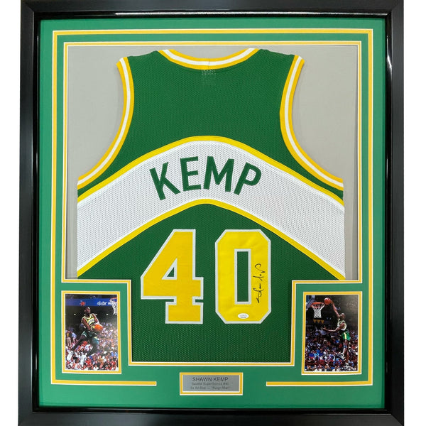 FRAMED Signed SHAWN KEMP 35x39 Seattle Green Jersey JSA COA Auto