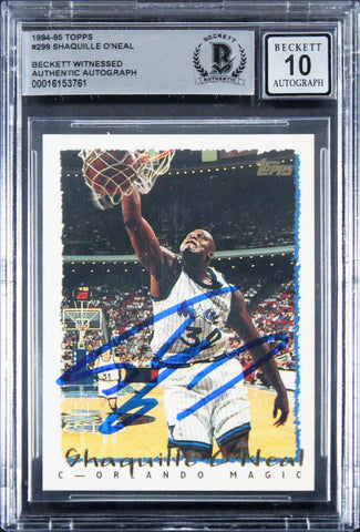 Magic Shaquille O'Neal Signed 1994 Topps #299 Card Auto 10! BAS Slabbed